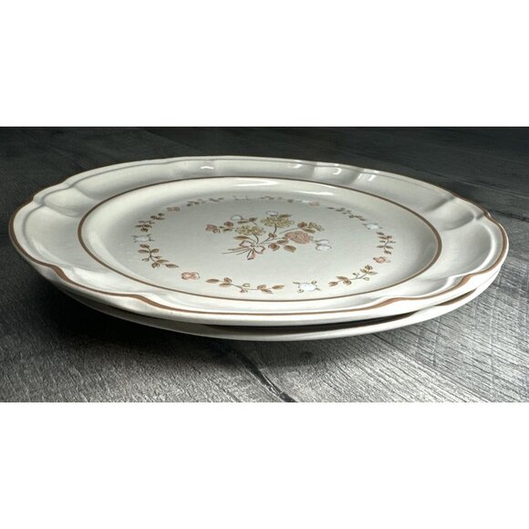 VTG Cordella Stoneware Burnet Dinner Plates 10.5" Cream Brown‎ Floral Set of 2 - Picture 11 of 11